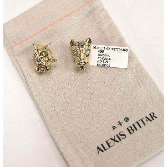 Alexis Bittar Gold Crystal Modern Panther Snap Back Stud Earrings NWT