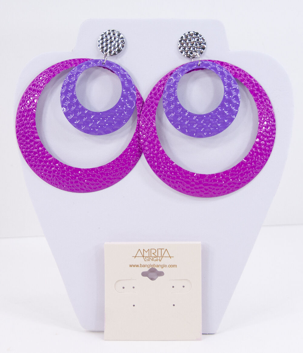 Amrita Singh Beyonce Pink Purple Hammered Huge Hoop Earrings ERC 1506 NWT