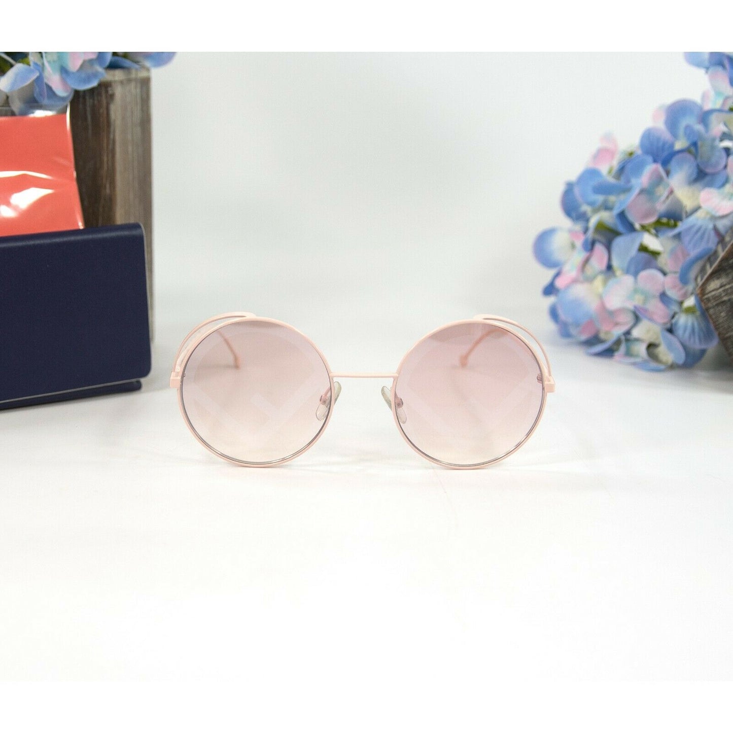Fendi FF0343 Round FF Powder Pink Metal Sunglasses NWT Case