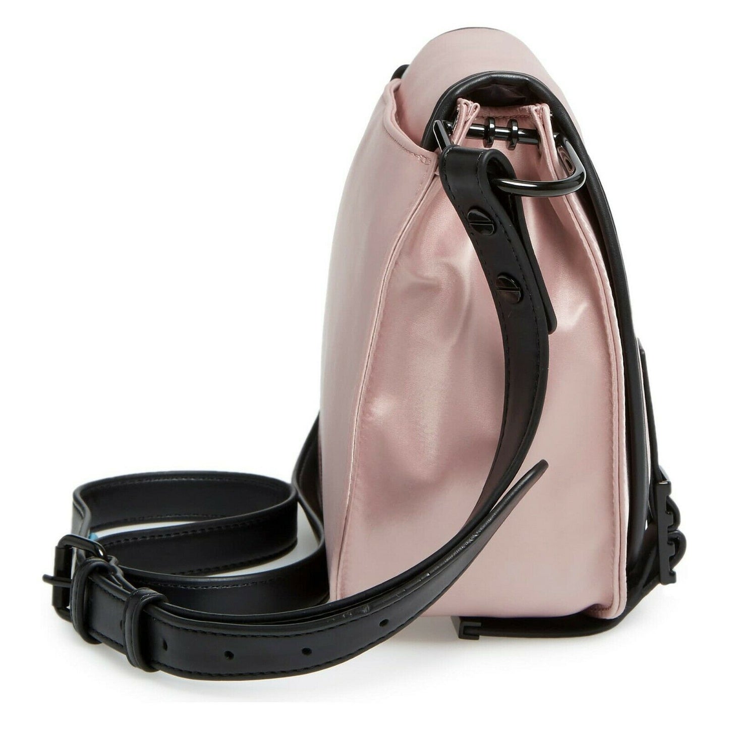 Rebecca Minkoff Pink Nylon Black Leather Military Saddle Crossbody Bag NWT