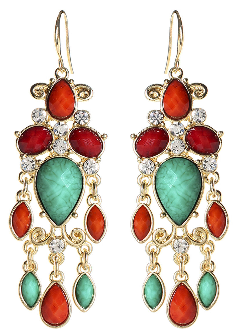 Amrita Singh Turquoise Coral Resin Crystal Hamptons Earrings ERC 5148 NWT
