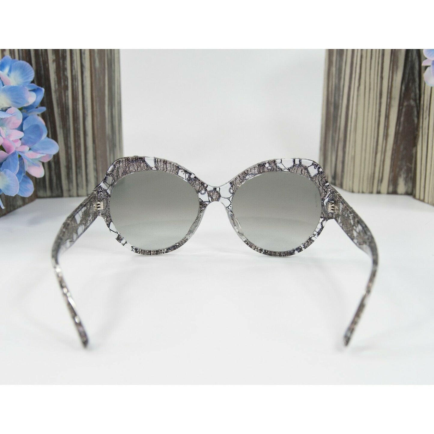 Dolce & Gabbana Silver Lace Oversized Butterfly Logo Acrylic Sunglasses NWT Case