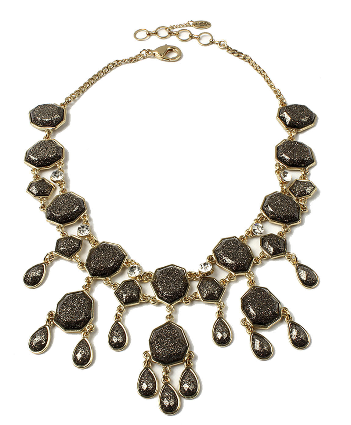 Amrita Singh Gold Black Glitter Resin Brooklyn Crystal Necklace NKC 5116 NWT