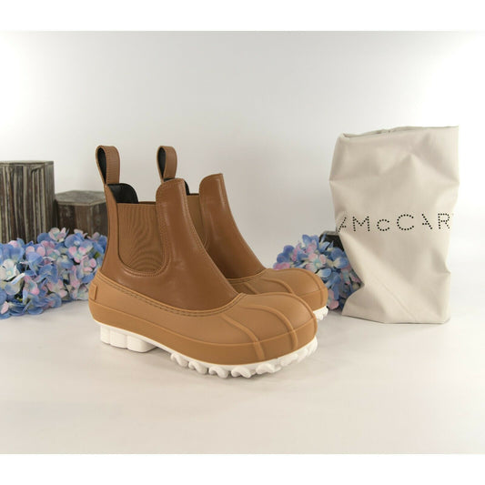 Stella McCartney Cuoio Vegan Leather Chain Sole Chelsea Duck Bootie Boots 36 NIB
