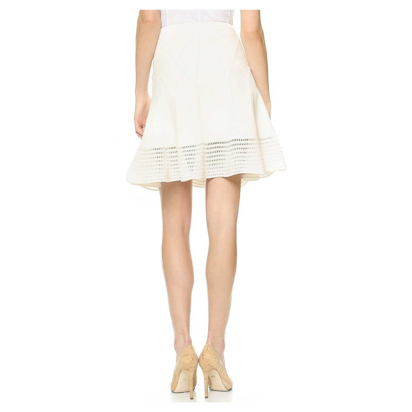Diane Von Furstenberg White Samara Eyelet Thick Knit A Line Skirt L NWT