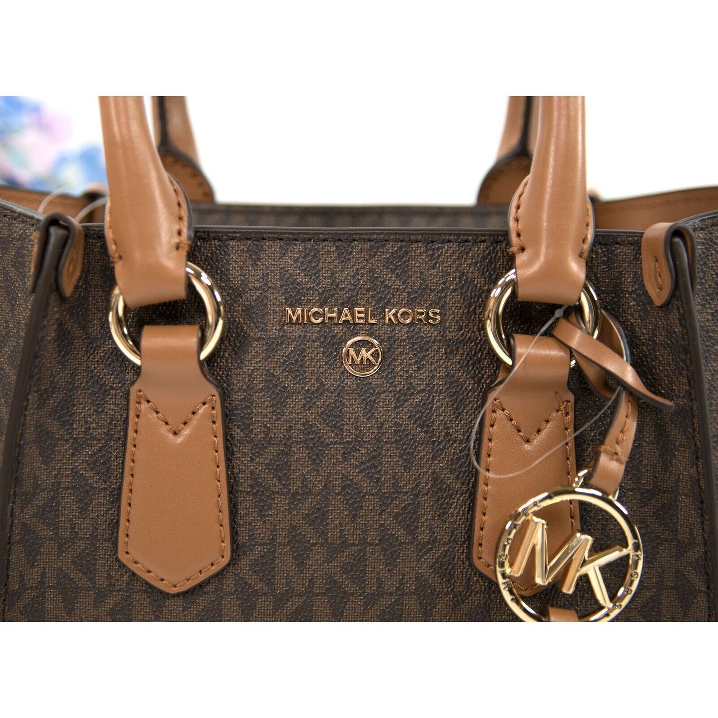 Michael Kors Brown Monogram Acorn Leather Kris Small Satchel Shoulder Bag NWT