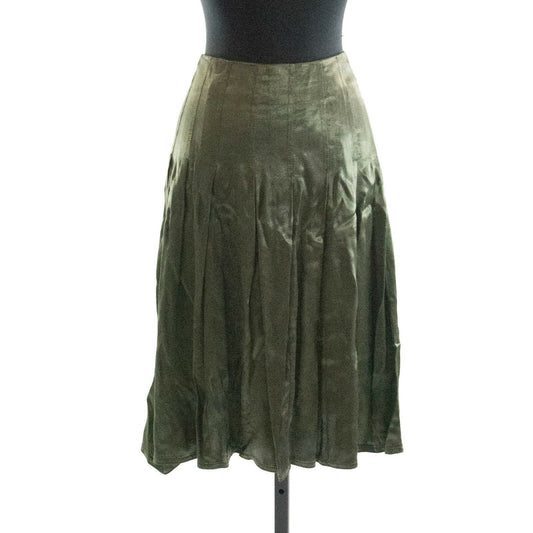 Trussardi Couture Moss Green Satin Pleated Midi Skirt Made in Italy 46 $295