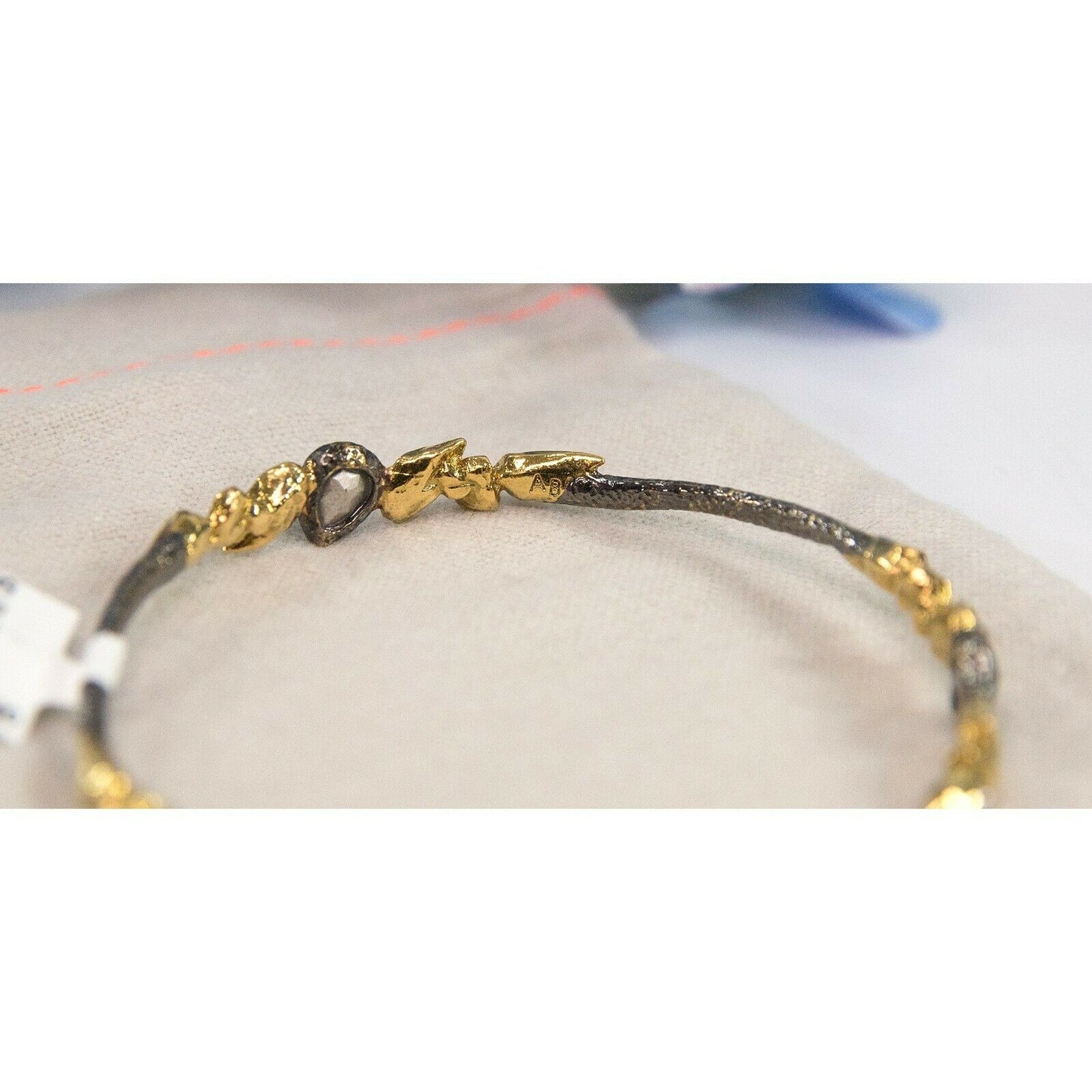 Alexis Bittar Rhodium Gold Plated Hammered Metal Crystal Bangle Bracelet NWT