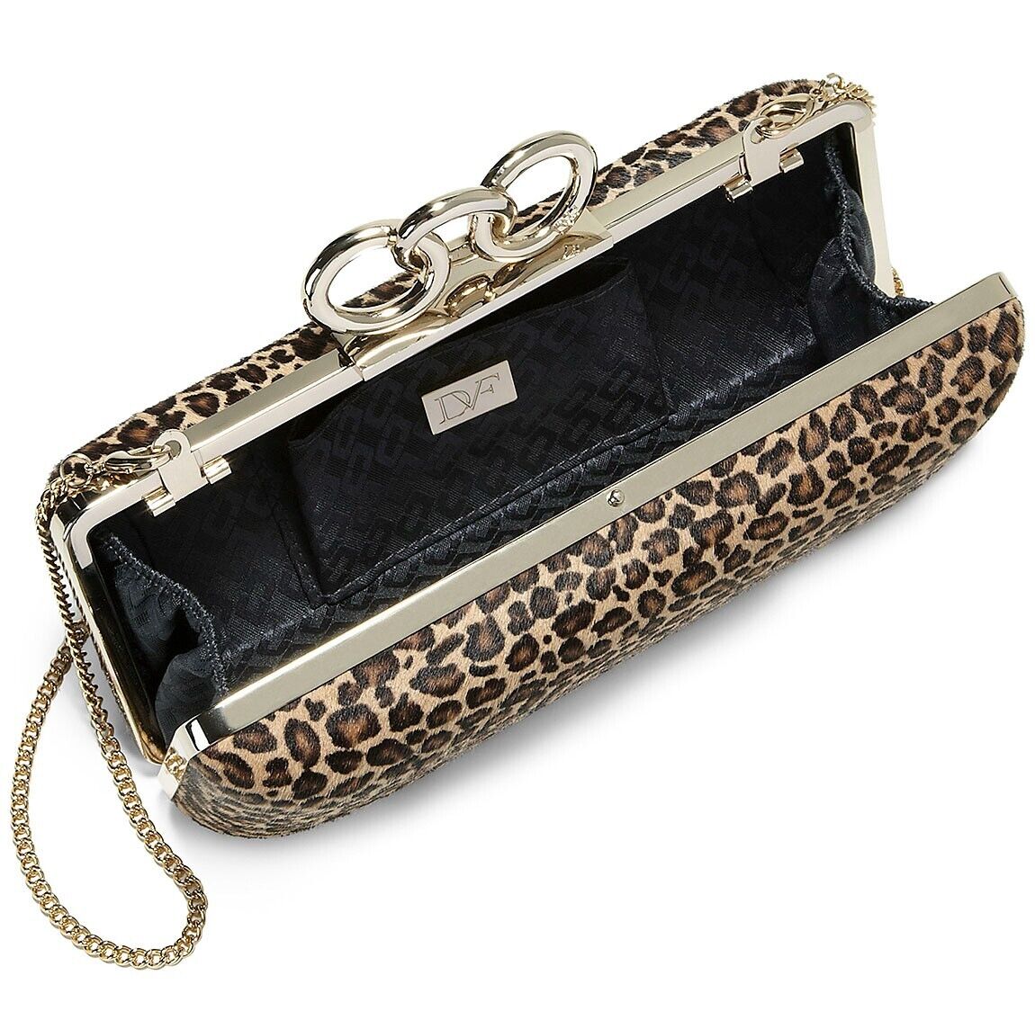 Diane Von Furstenberg Sutra Hard Shell Leopard Pony Hair Leather Clutch NWT