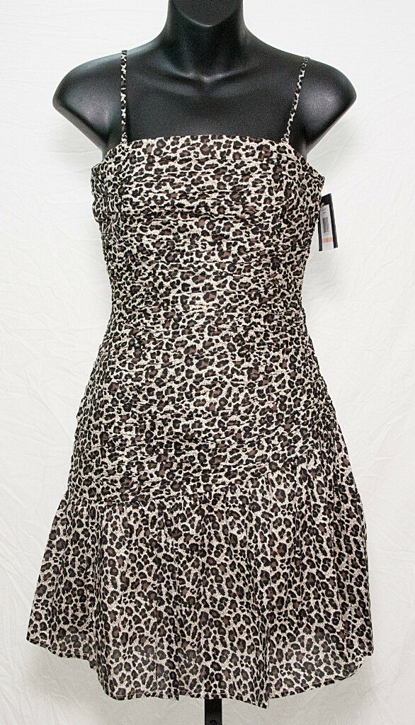 Andrew Marc NY Ruched Cotton Leopard Strapless Lined Rockabilly Dress 2 NWT