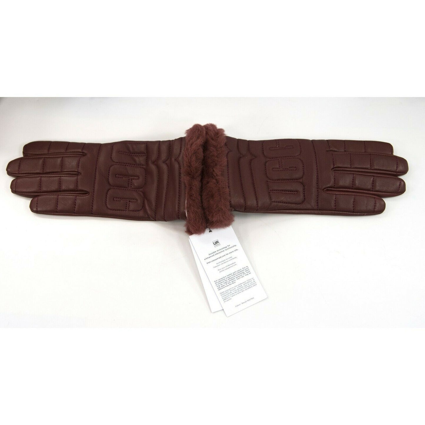 Ugg Burgundy Quilted Leather Conductive Tech Palm Shearling Fur Gloves Large