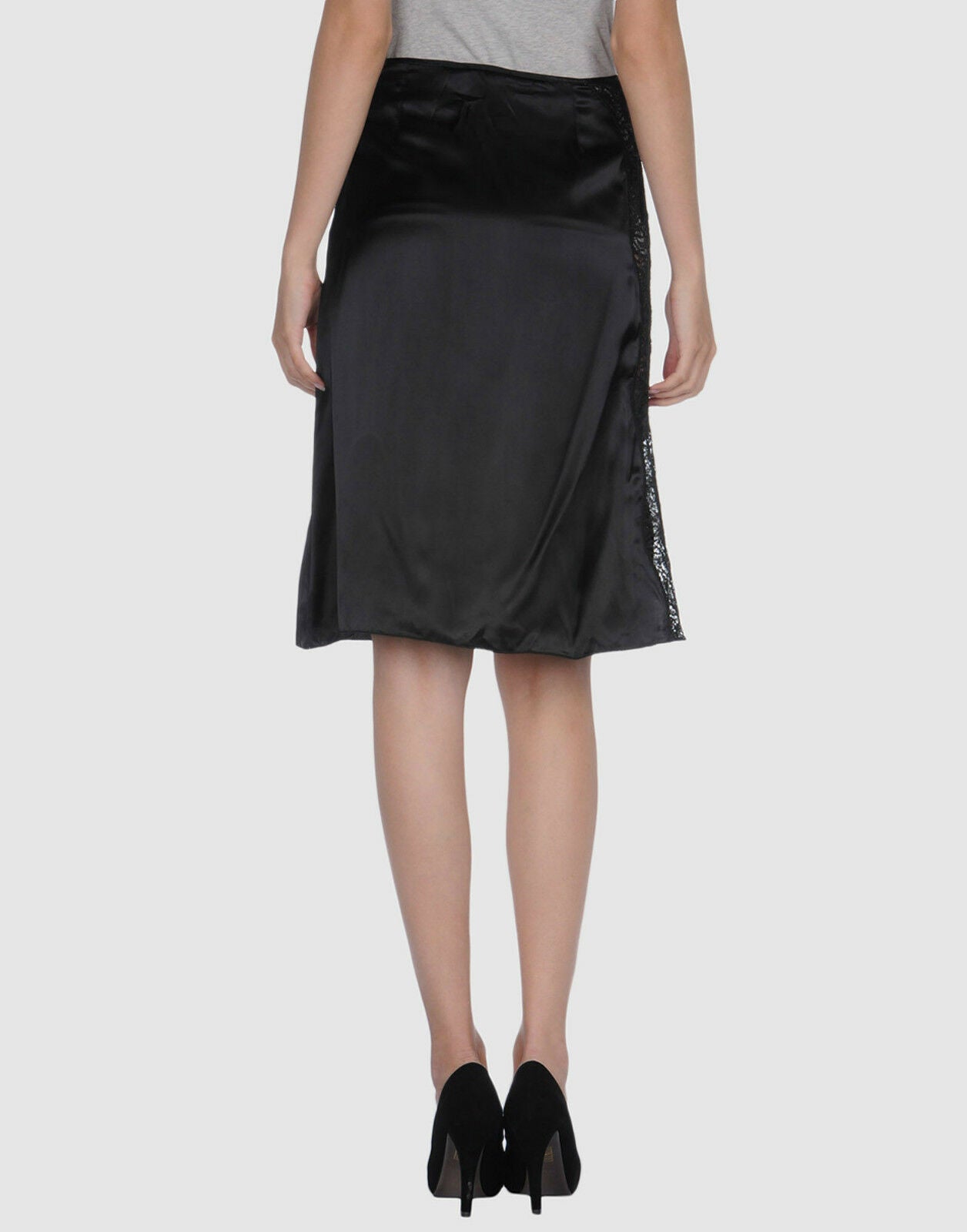 Versace Black Silky Lace Insert Knee Length A Line Skirt 30 44 NWT