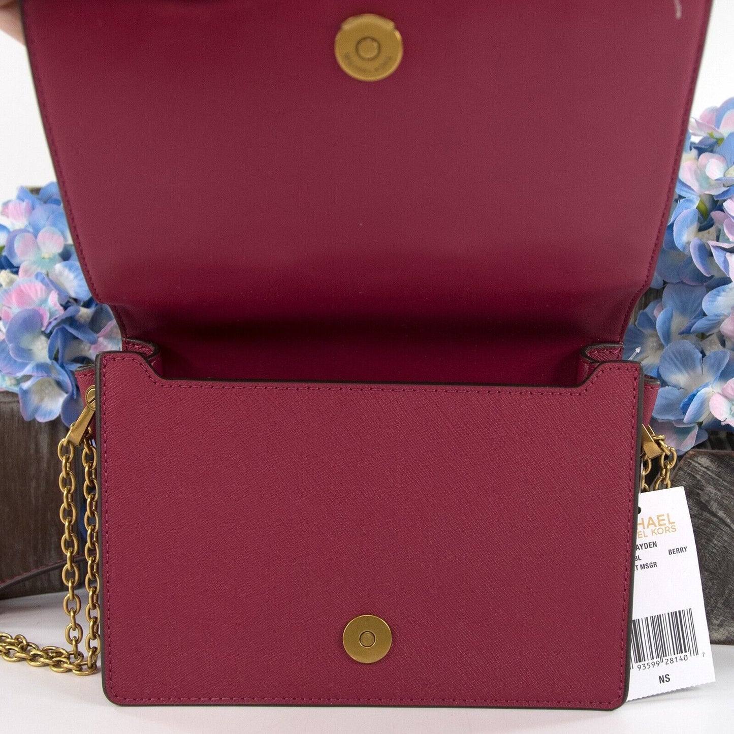 Michael Kors Berry Glazed Leather Hayden Medium Messenger Bag NWT