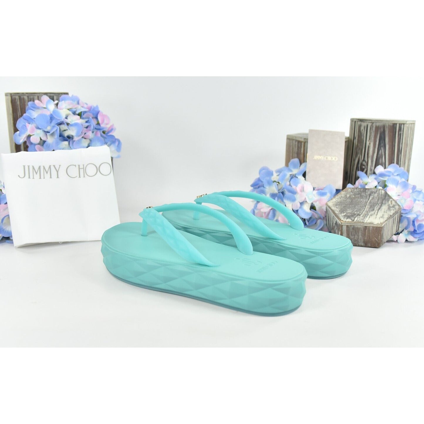 Jimmy Choo Malibu Rubber Diamond Flip Flop Slide Sandals Size 37 NIB