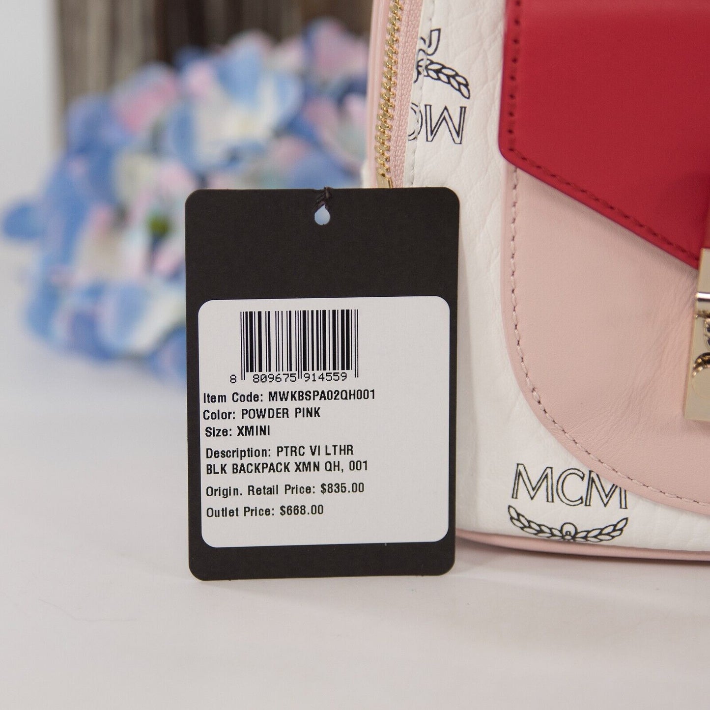 MCM Visetos Red Powder Pink Colorblock Monogram Mini Backpack Crossbody Bag NWT