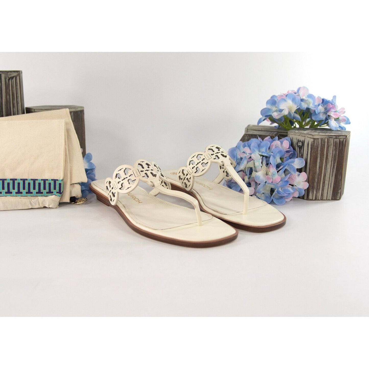 Tory Burch New Ivory Leather Tiny Miller Thong Sandals Size 9.5 NIB