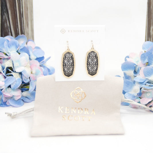 Kendra Scott Elle Gunmetal Filigree Gold Plated Statement Earrings NWT