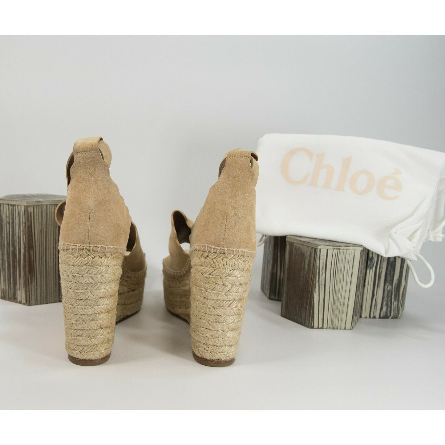 Chloe Lauren Reef Shell Suede Espadrille Wedge Heels Sandals Size 40 10 NIB