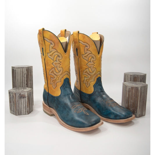 Corral A4381 Navy Blue Yellow Leather Embroidered Square Toe Boots Mens 8 NIB