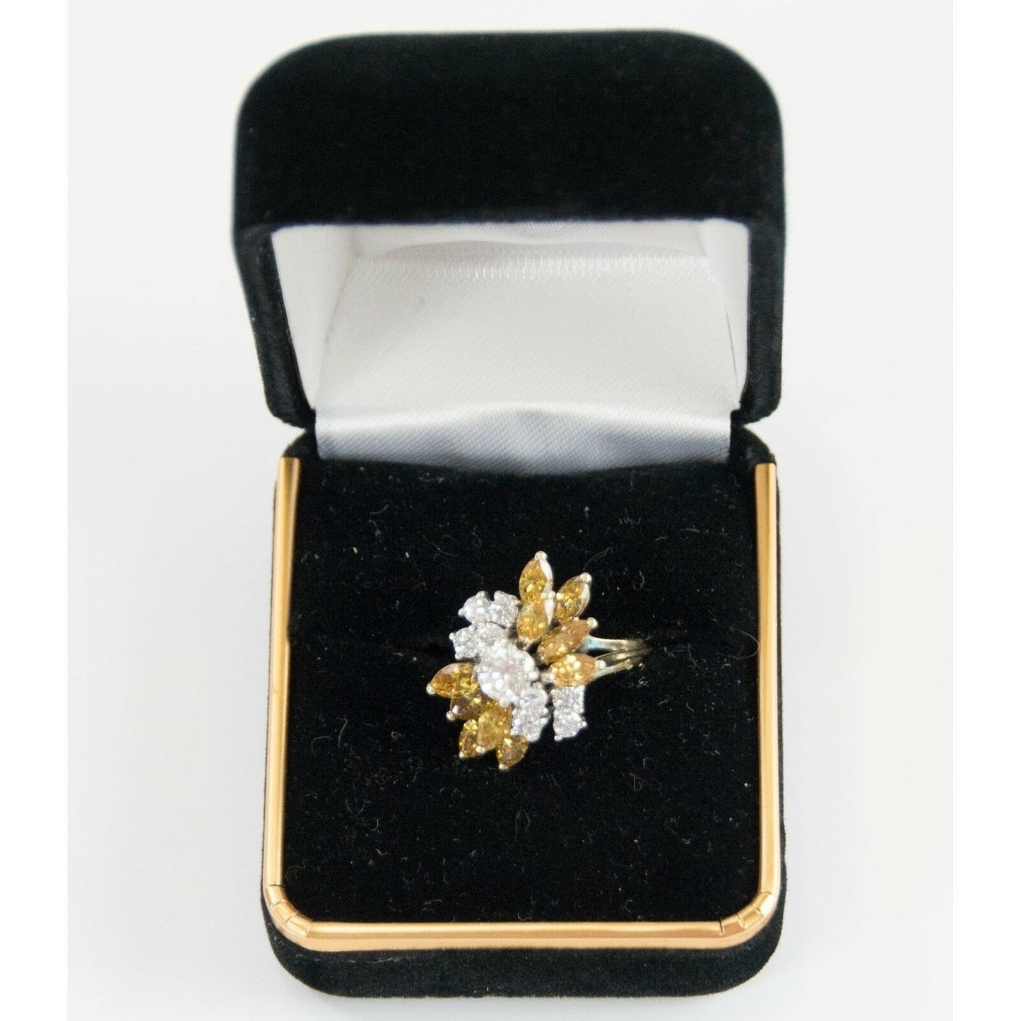 14k Gold Fancy Yellow Canary White Diamond 4.25 cttw Custom Antique Ring 5.5