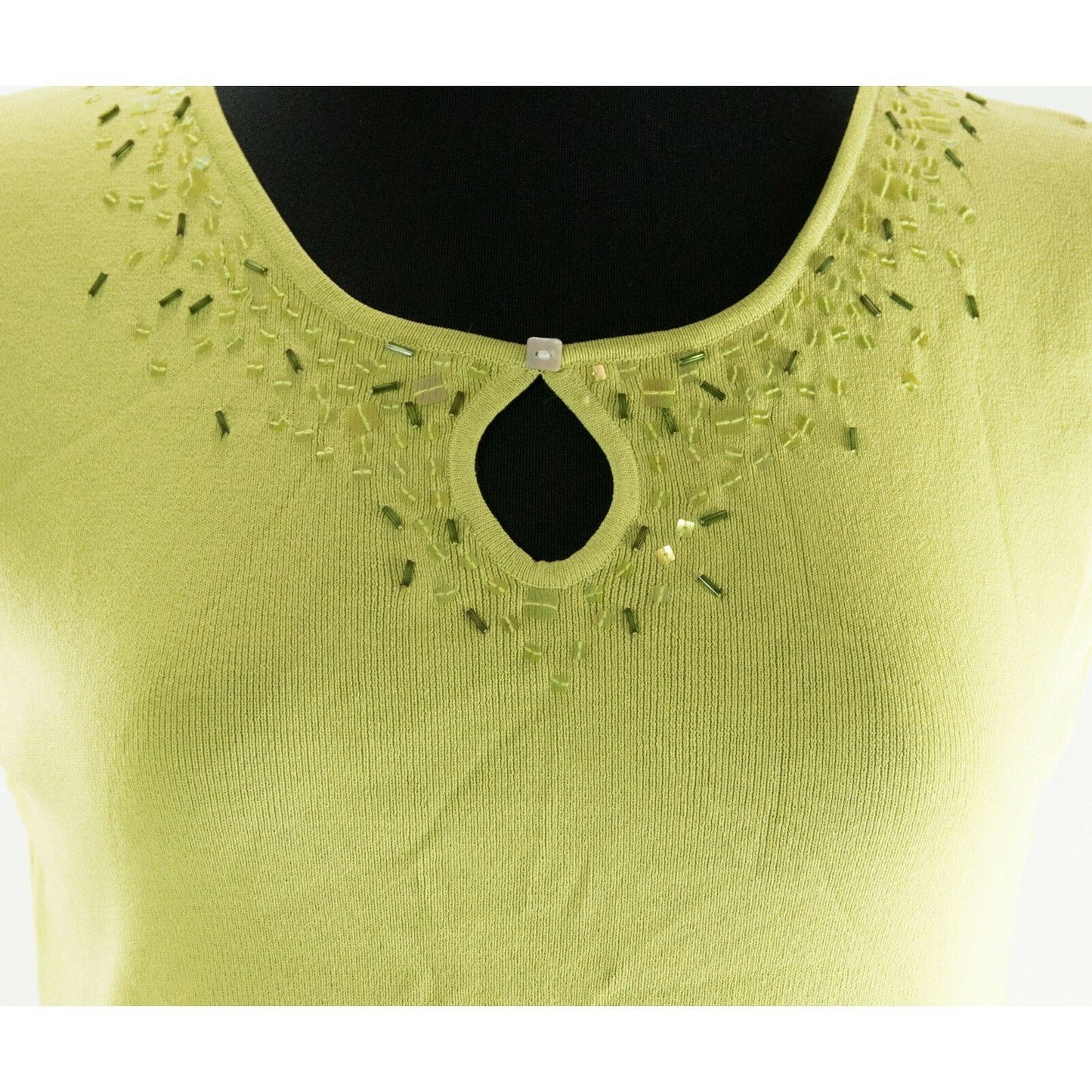 Hearts of Palm Rayon Lime Mother Of Pearl Beaded Tank Sweater M