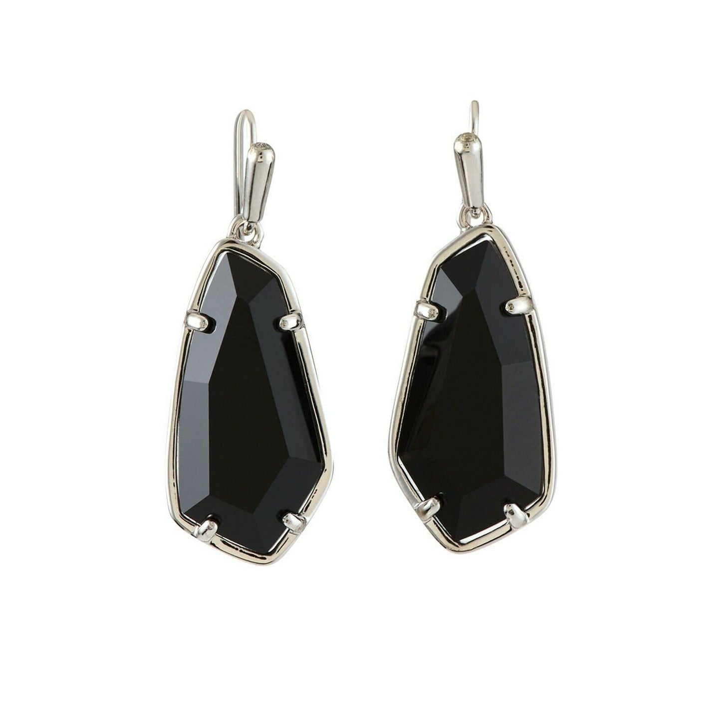 Kendra Scott Camelia Black Faceted Glass Rhodium Plated Drop Earrings NWT