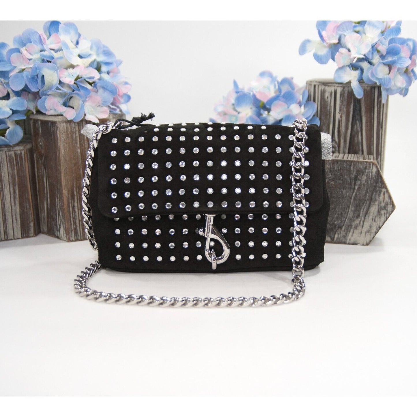 Rebecca Minkoff Edie Date Night Studded Black Suede Mini Bag NWT