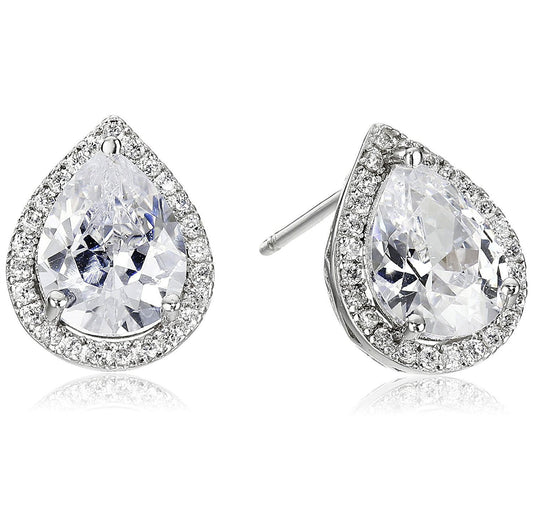 CZ Kenneth Jay Lane Rhodium Framed Pear CZ Stud Earrings NWT