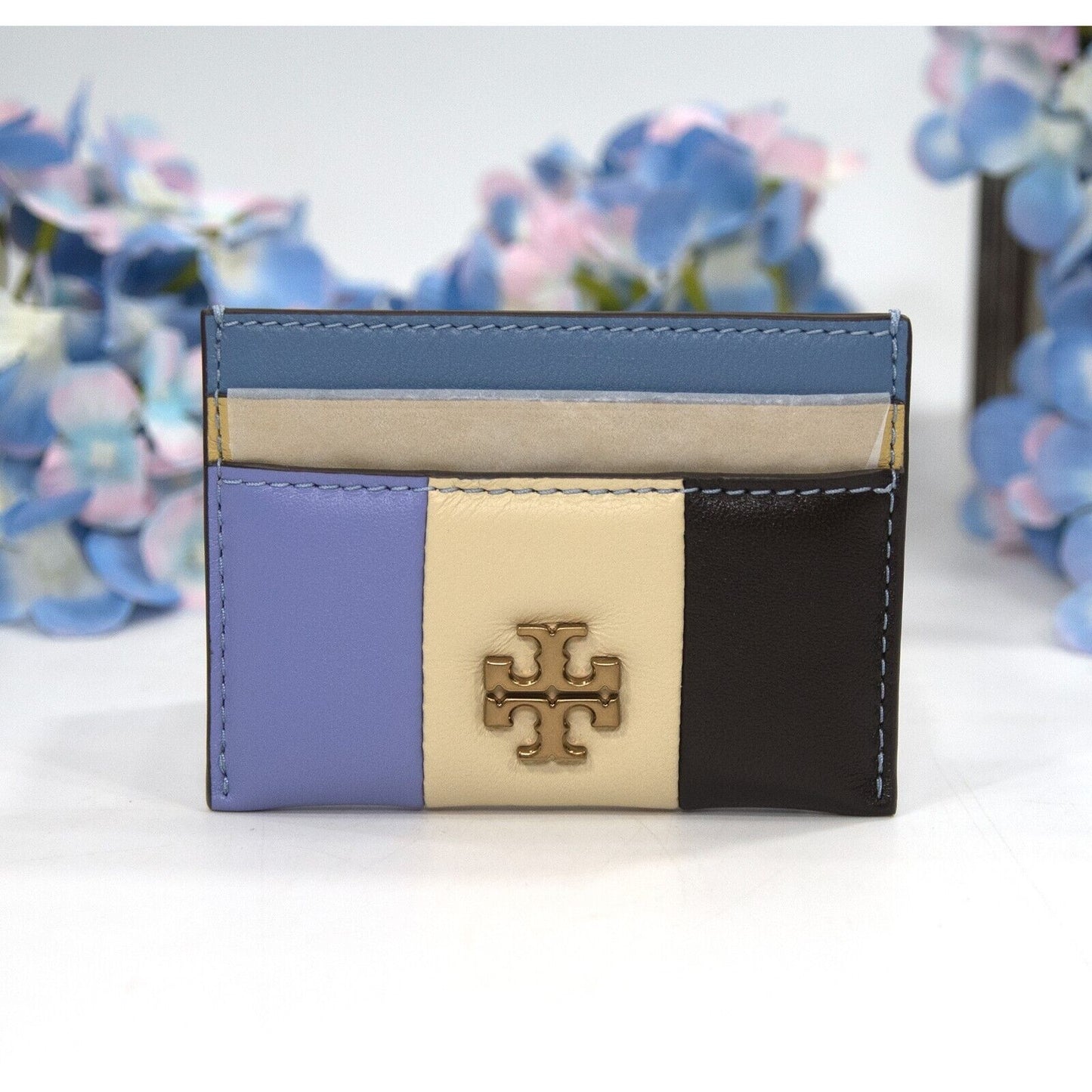 Tory Burch Leather Kira Patchwork Quilted Logo Card Case Mini Wallet NWT