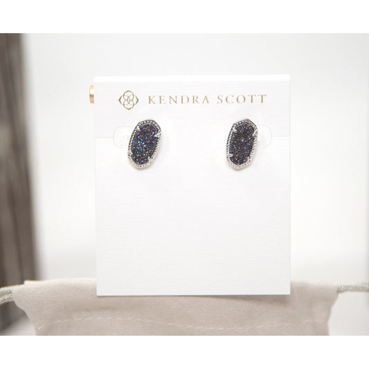 Kendra Scott Ellie Multi Drusy Rhodium Statement Stud Earrings NWT