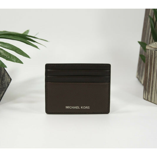 Michael Kors Mens Cooper Brown Leather Tall Card Case Holder Mini Wallet NWT