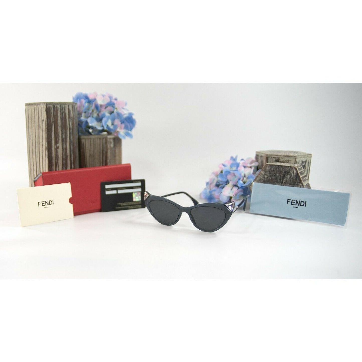 Fendi FF0356S Crystal Grey Cat Eye Acrylic Sunglasses NWT Case