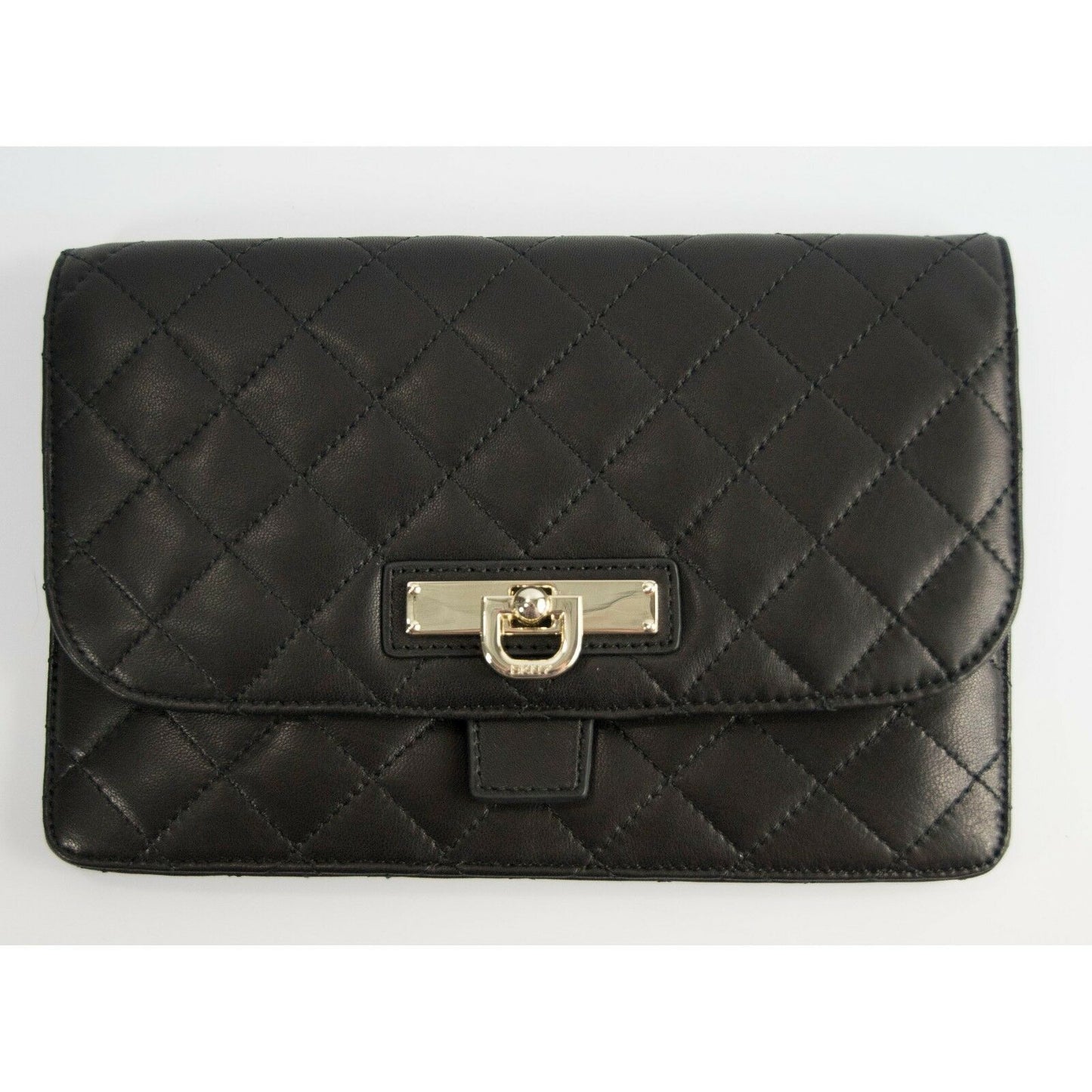 DKNY Quilted Nappa Black Leather Mini iPad Tablet Kindle Sleeve Clutch NWT