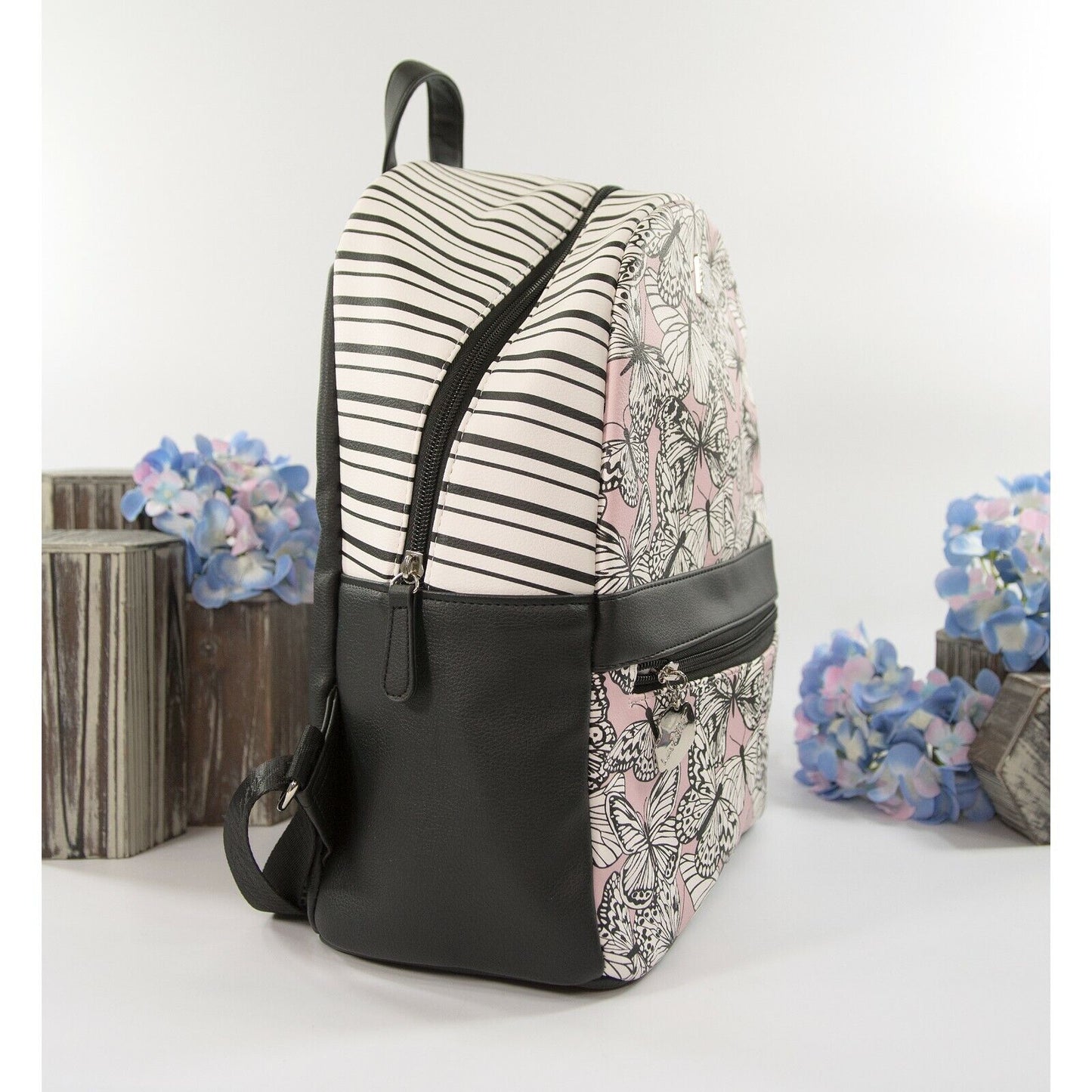 Betsey Johnson Sammy Black White Blush Butterfly Backpack Bag NWT