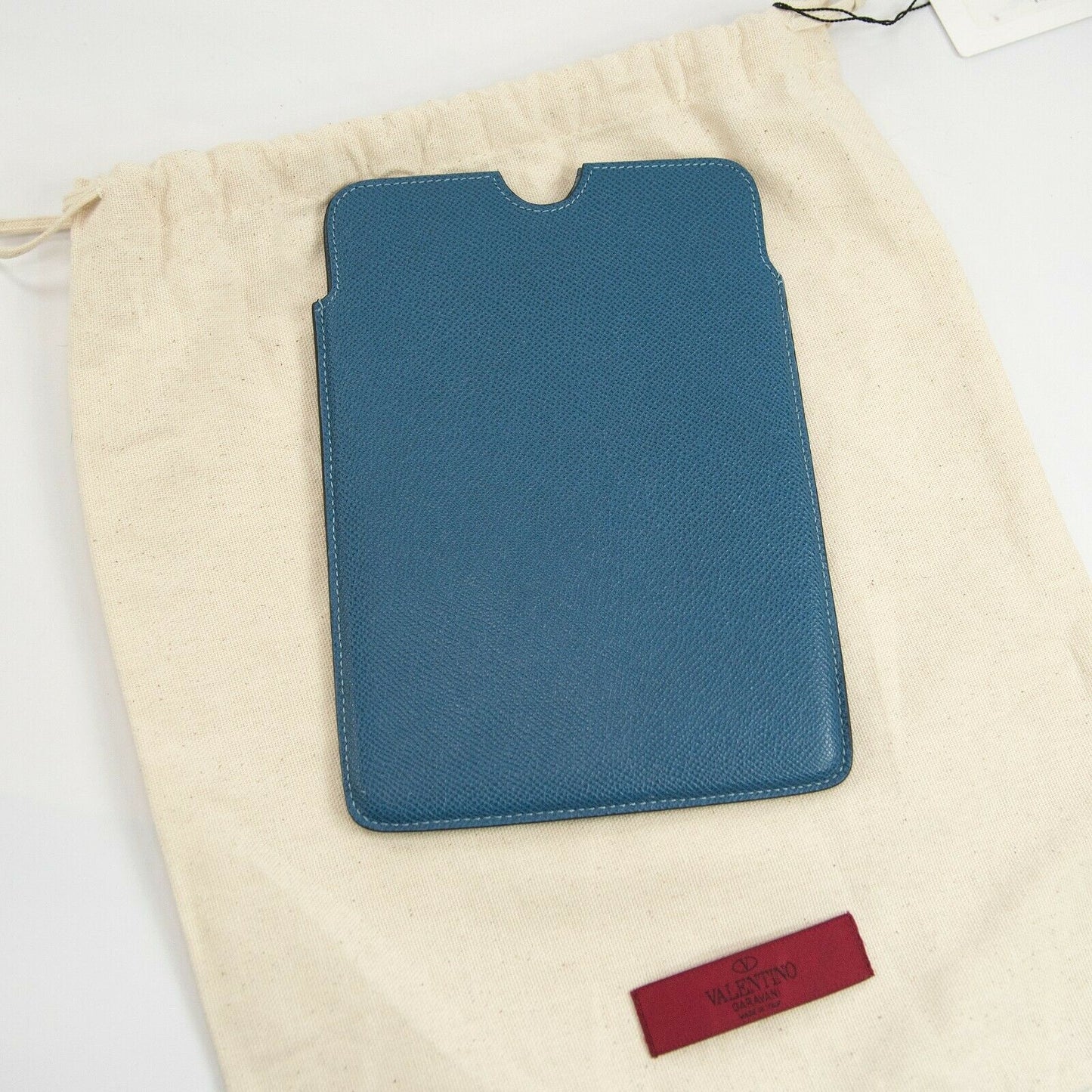 Valentino Garavani Blue Saffiano Leather Mini iPad Sleeve Case NWT