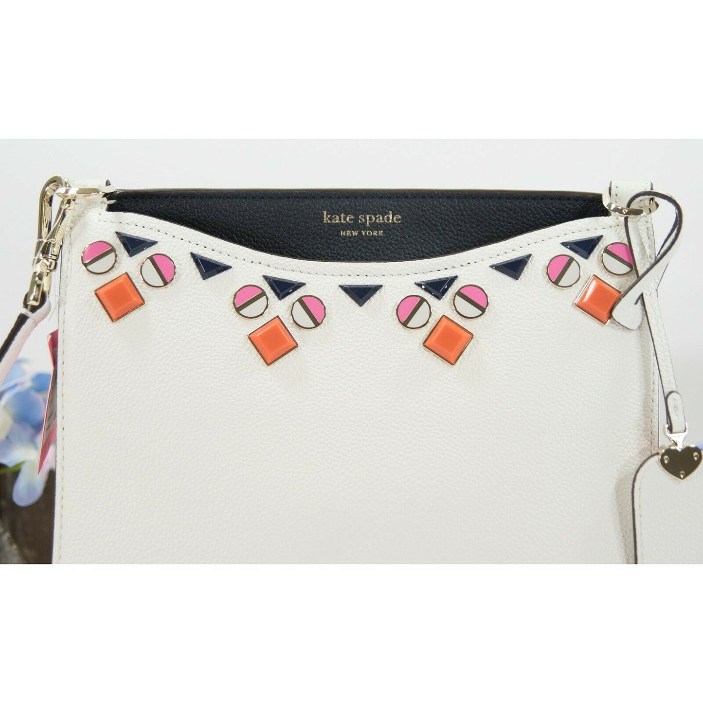 Kate Spade Optic White Navy Margaux Large Jewel Messenger Crossbody Bag NWT