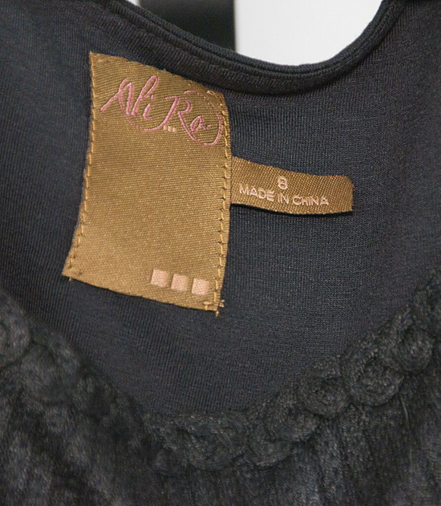 Ali Ro Black Floral Crochet Bodice Sleeveless Rayon Knit Summer Sun Dress 8 NWT