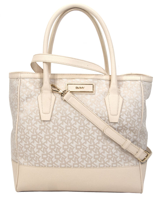 DKNY Town Country Jacquard Ivory Saffiano Large Shopper Tote NWT