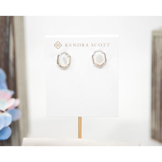 Kendra Scott Taylor White Mother of Pearl Rhodium Stud Earrings NWT