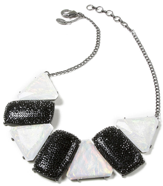 Amrita Singh Moonstone Resin Black Crystal Tracy Bib Necklace NKC 8901 NWT