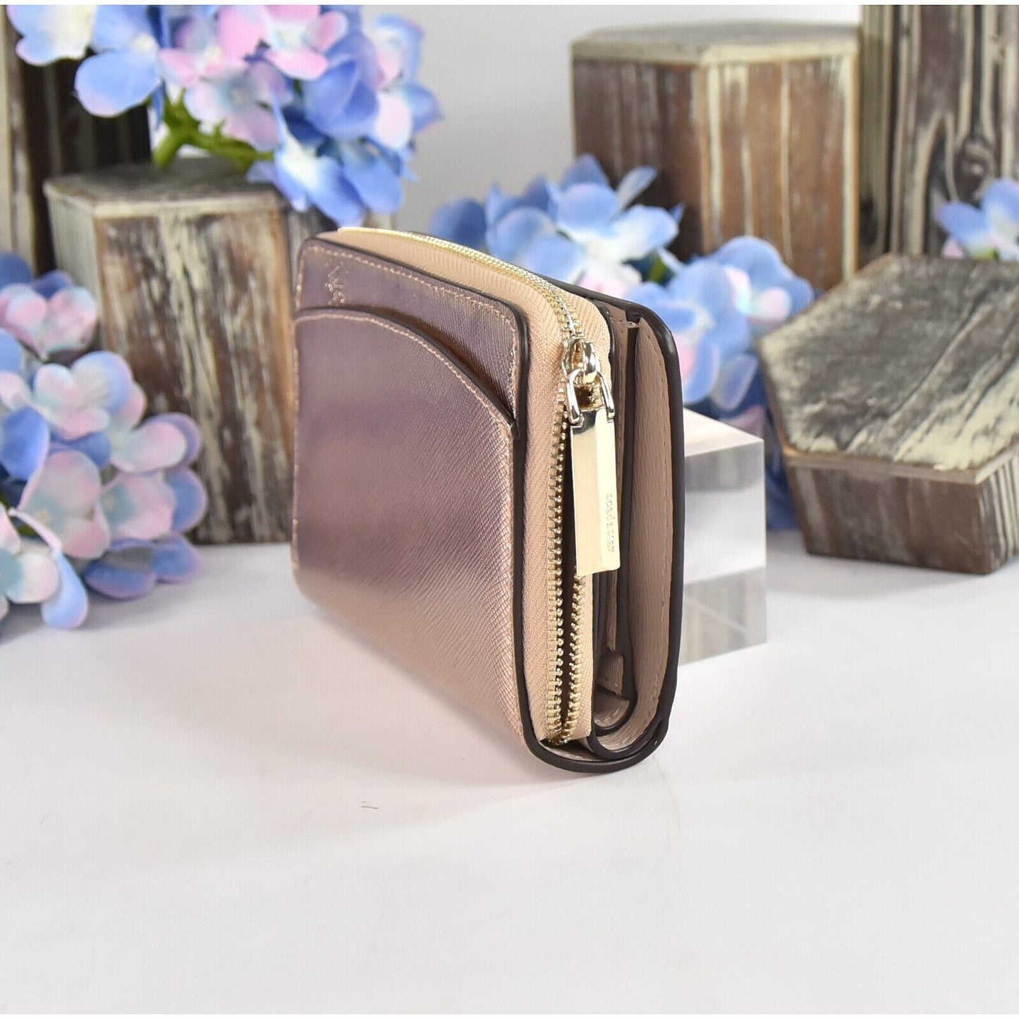 Kate Spade Rose Gold Leather Spencer Compact Wallet NWT