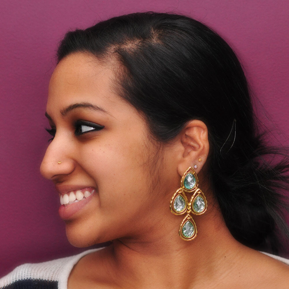 Amrita Singh Sagaponack Iridescent Aqua Chandelier Earrings ERC 113 NWT