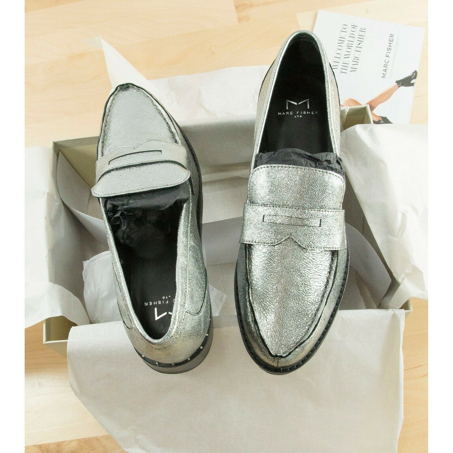 Mark Fisher Vero Pewter Silver Leather Oxford Loafer Size 6.5