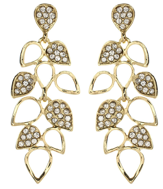 Amrita Singh Milly Gold Pave Crystal Leaf Dangle Drop Earrings ERC 1654 NWT