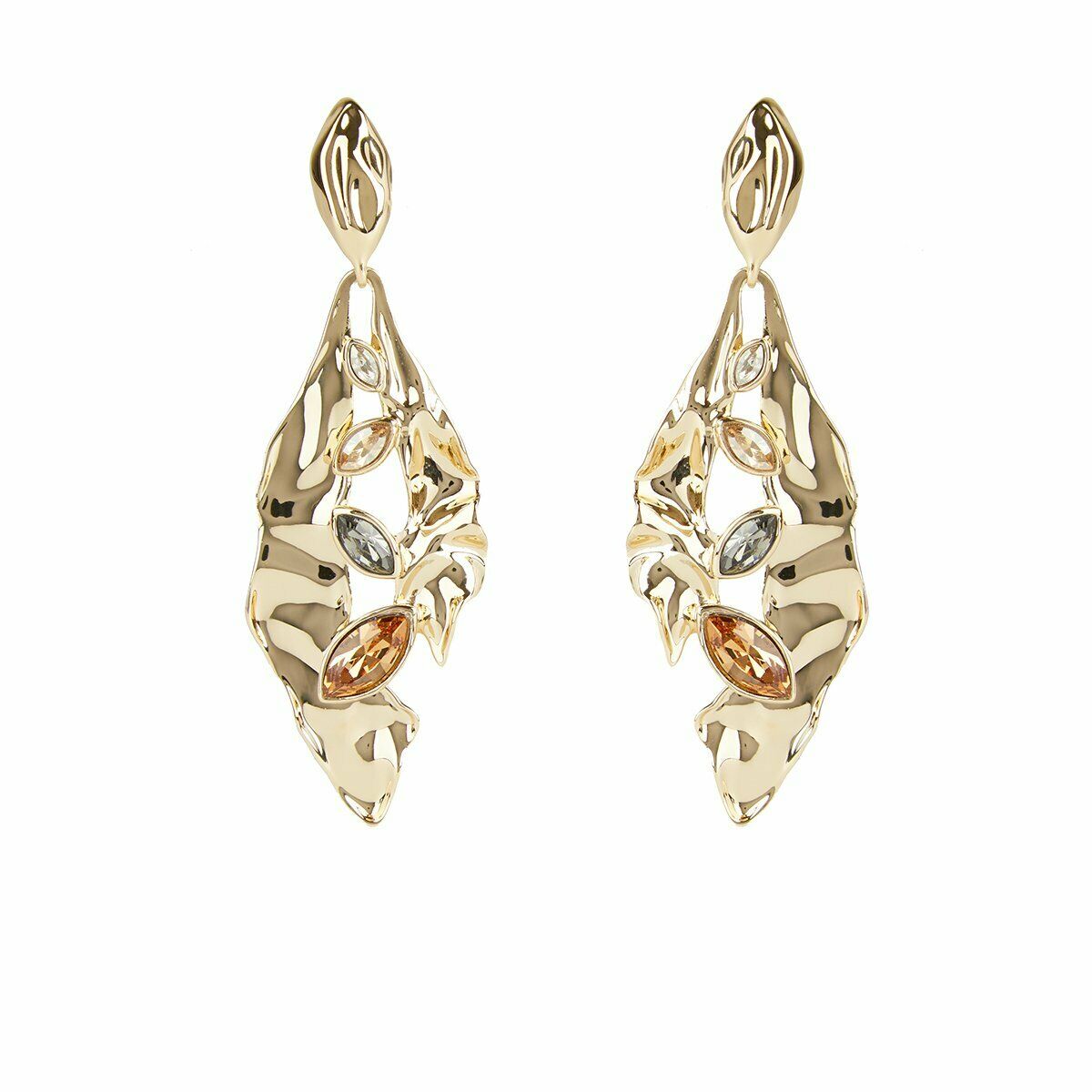 Alexis Bittar Stone Studded Crumpled Metal 14k Gold Plated Navette Earrings NWT