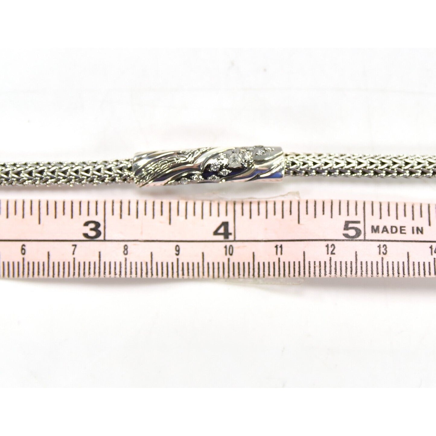 John Hardy Sterling Silver Diamond Lahar 5MM Chain Bracelet Sz 6.75