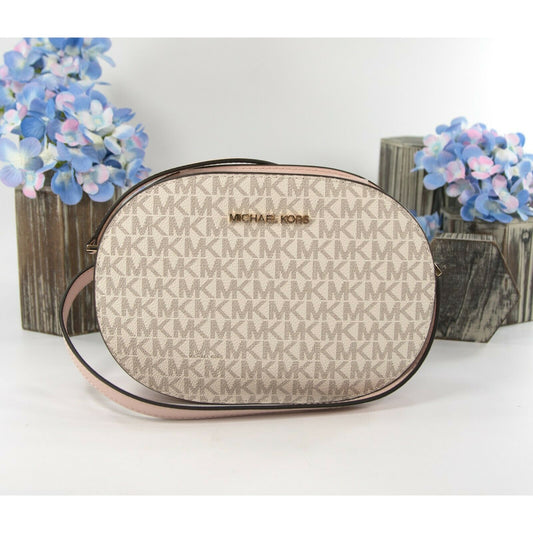 Michael Kors Oval Vanilla Monogram Powder Pink Large Crossbody NWT