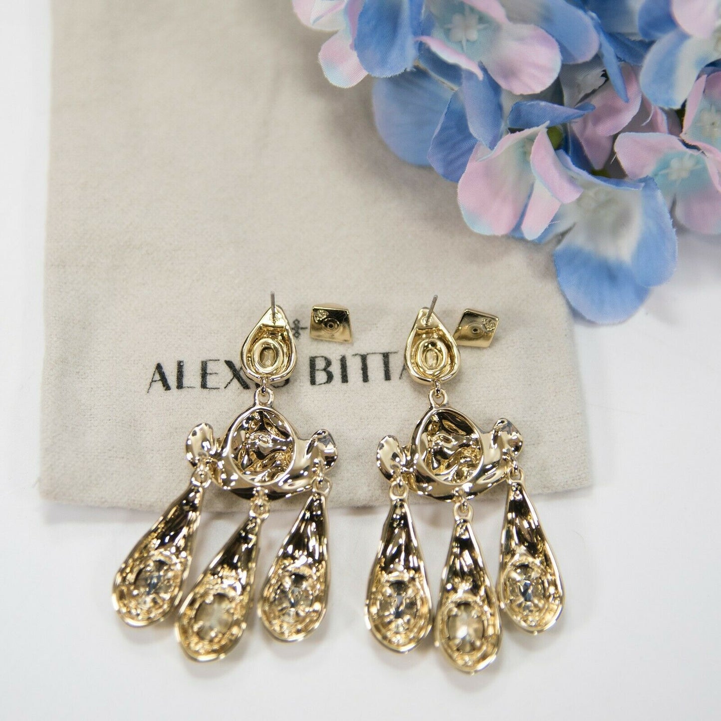 Alexis Bittar Stone Studded Crumpled Metal Chandelier Earrings NWT