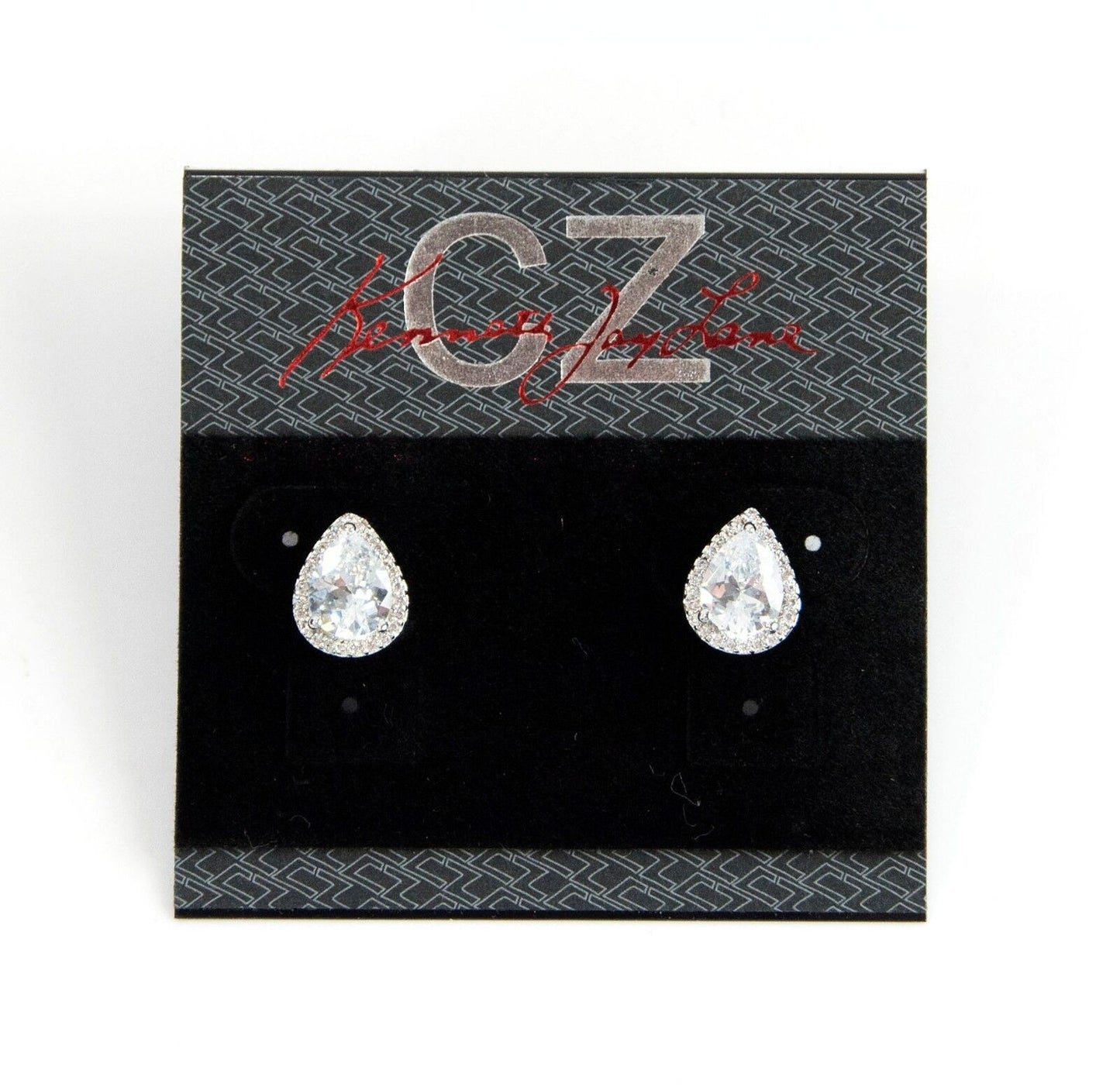 CZ Kenneth Jay Lane Rhodium Framed Pear CZ Stud Earrings NWT