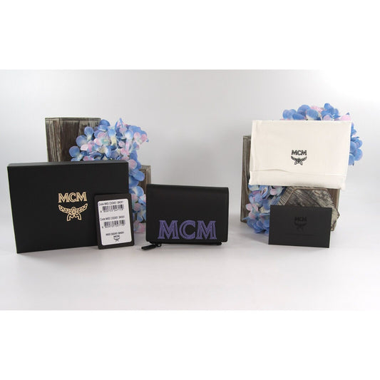 MCM Color Splash Black Dahlia Purple Leather Bifold Compact Wallet NWT
